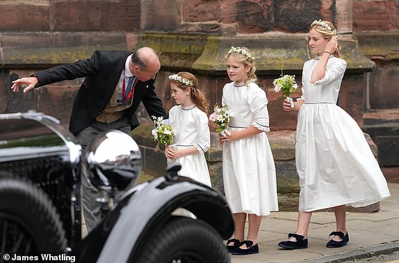 The bridesmaids arrive for the Wedding of The Duke of Westminster to Olivia Henson at Chester Cathedral, Chester, UK, on the 7th June 2024.Picture by James Whatling