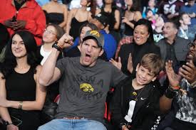 Ashton Kutcher bonds with his son Dmitri at the WWE Monday Night Raw event in Los Angeles