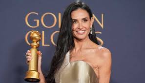 Demi Moore achieves her first major acting award at the 82nd Golden Globe Awards in Los Angeles for her role in The Substance.