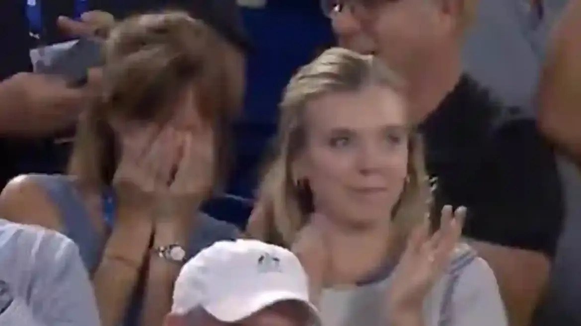 Australian tennis star Alex de Minaur celebrates reaching the quarter-finals at the Australian Open after beating Alex Michelsen, with tears of joy from his mother