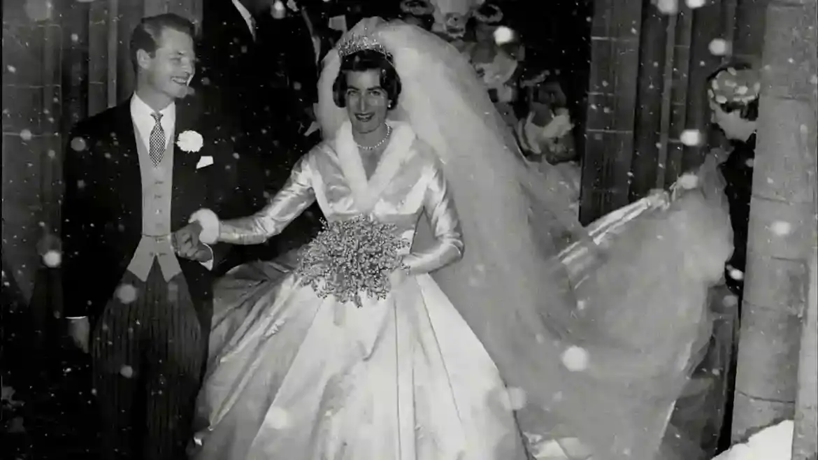 Lady Pamela Mountbatten and David Hicks Struggle Through a Snowstorm on Their Wedding Day at Romsey Abbey in Hampshire 65 Years Ago