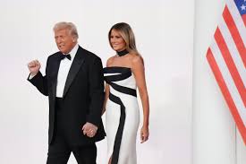 Melania Trump stuns in a strapless gown while attending the inauguration ball with Donald Trump in Washington DC