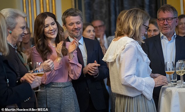 Queen Mary of Denmark Stuns in Blush Pink Blouse While Attending Farewell Reception for Her Communications Director Lene Balleby at the Royal Residence in Copenhagen