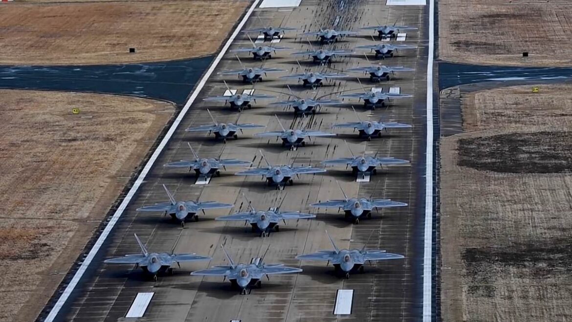 US Military Showcases Power by Marching 30 Fighter Jets in High-Speed Training Drill at Langley Air Force Base in Virginia