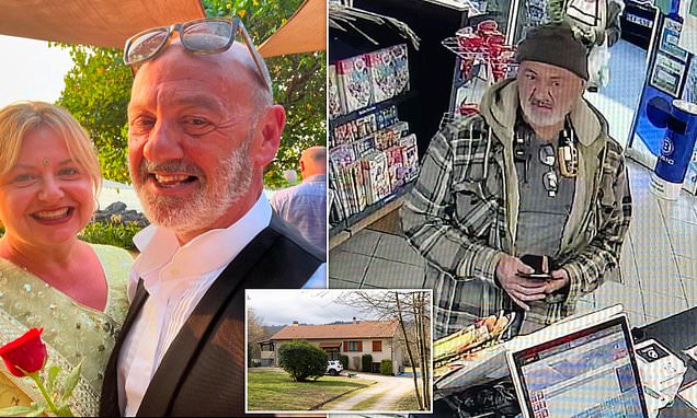 Andrew Searle is seen on CCTV chatting with a shopkeeper hours before he and his wife Dawn are found dead in a shocking tragedy in rural France