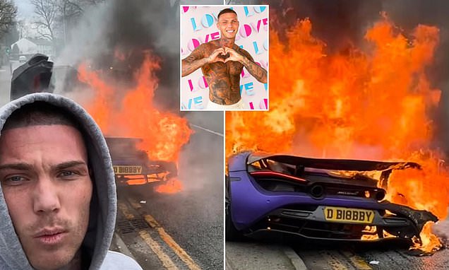 Love Island star Danny Bibby narrowly escapes as his £250,000 McLaren bursts into flames while driving near Red Lion