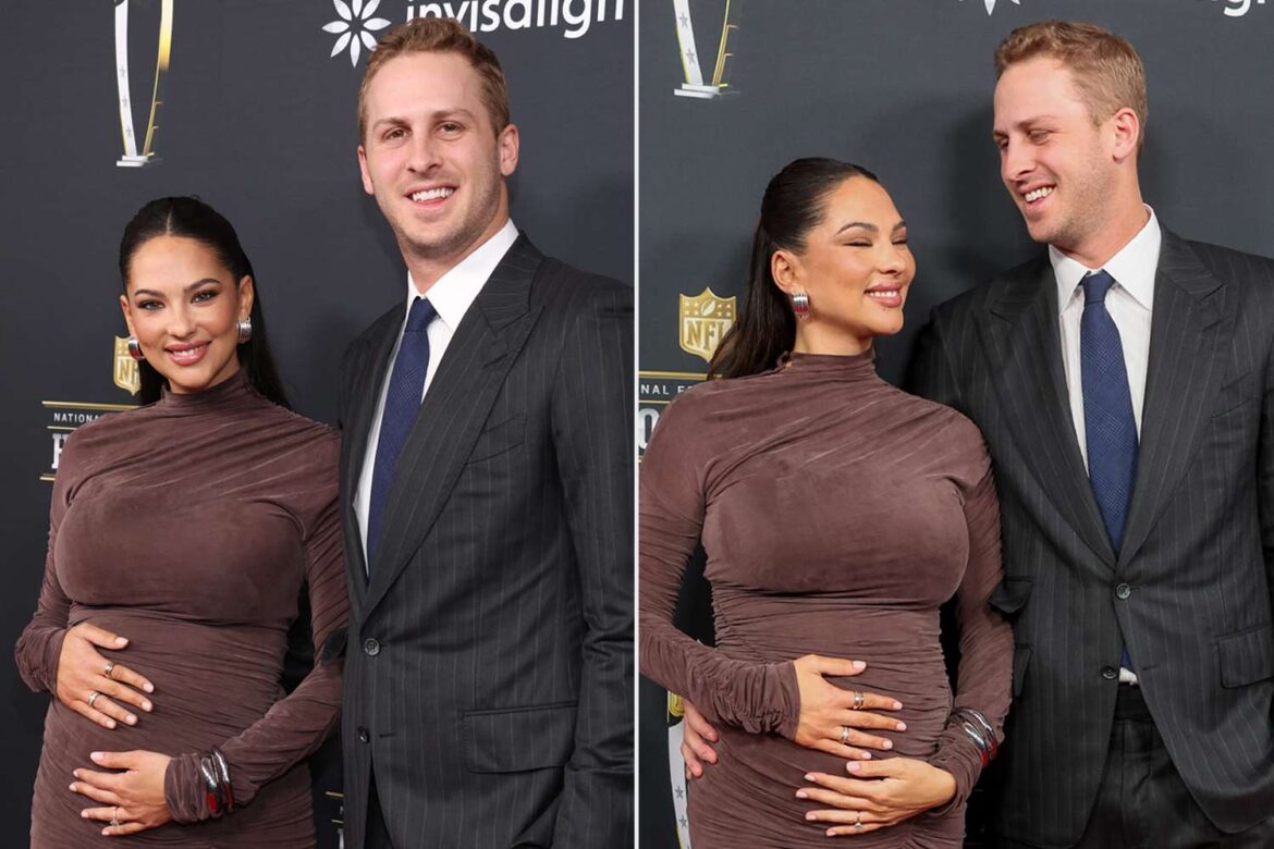 Christen Harper Goff flaunts baby bump alongside Jared Goff at the NFL Honors ceremony in New Orleans as the couple enjoys a milestone moment on the red carpet