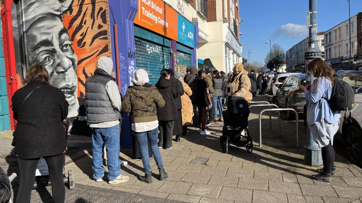 Patients wait in freezing temperatures for hours as NHS dental crisis forces hundreds to queue outside Saint Paul’s Dental Practice in Bristol