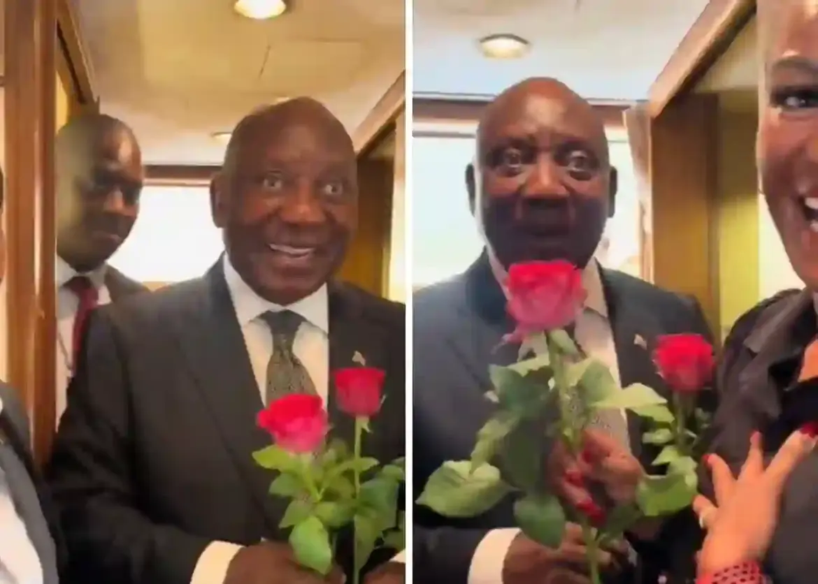 President Cyril Ramaphosa Delivers Heartwarming Valentine’s Day Surprise by Handing Out Roses to Women in South Africa