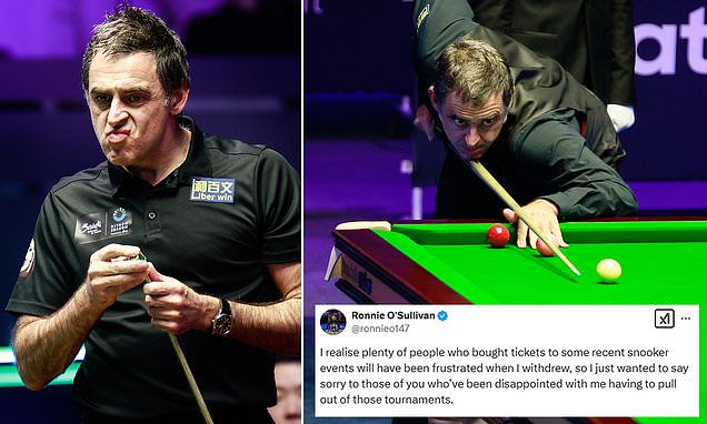 Ronnie O’Sullivan apologizes to fans after withdrawing from the Welsh Open in Llandudno following a series of missed tournaments