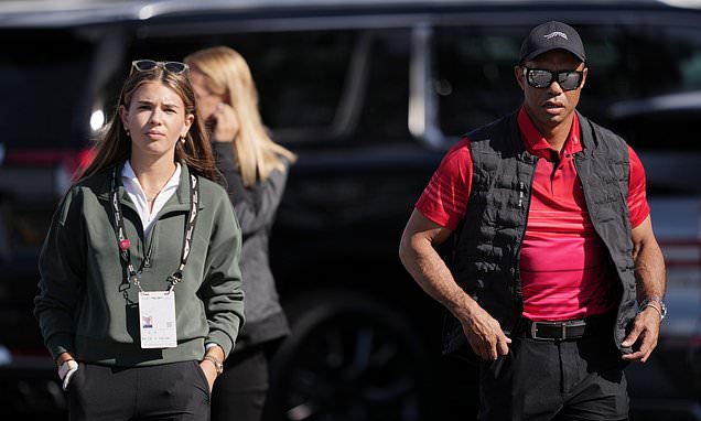 Golf legend Tiger Woods appears at Torrey Pines in California for first time since his mother’s death while walking with Kai Trump