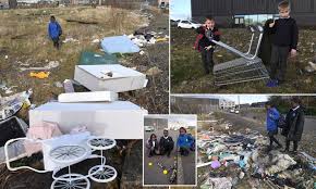 Frustrated schoolchildren fight against illegal dumping crisis near Riverbank Primary School in Glasgow