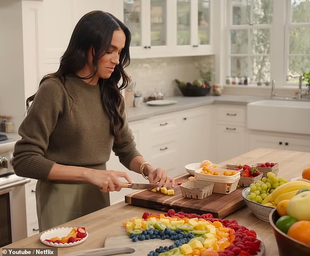 Meghan Markle enjoys quality time with her children while preparing a rainbow-themed fruit platter in California as she promotes her upcoming lifestyle series on Netflix