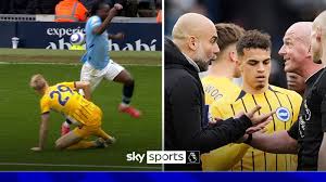 Pep Guardiola expresses frustration as referee books Jeremy Doku for diving in Manchester City’s draw against Brighton