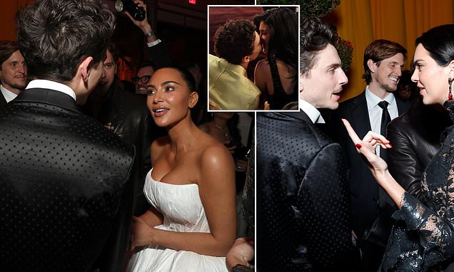 Timothée Chalamet engages in conversation with Kylie Jenner’s famous family at Vanity Fair Oscars afterparty in Los Angeles  while showcasing romance with Kylie