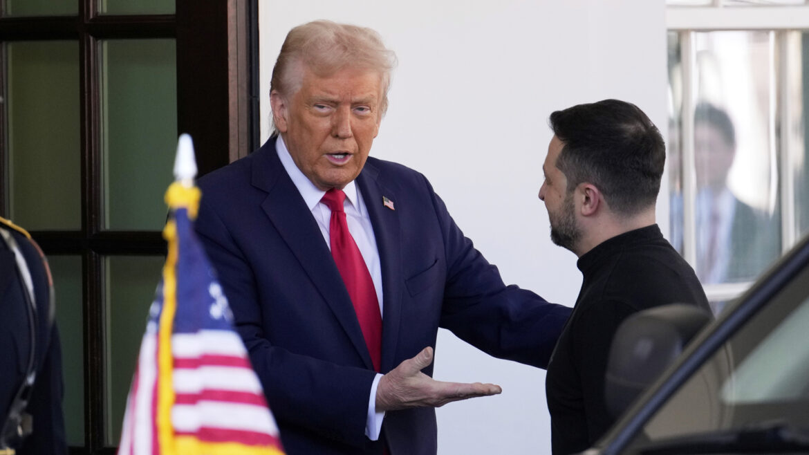 Donald Trump praises Volodymyr Zelensky’s formal black outfit during their White House meeting as the Ukrainian leader shifts from his usual military fatigues