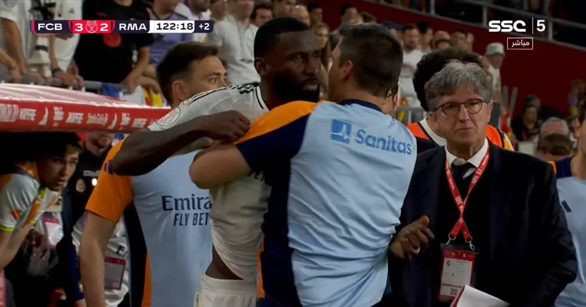 Antonio Rudiger lashes out at referee and faces harsh punishment as Real Madrid crash out to Barcelona in fiery Copa del Rey final at Seville