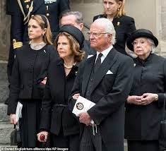 Queen Silvia of Sweden Uses Crutch as She Attends Funeral Service for Prince Andreas in Coburg Germany with King Carl XVI Gustaf