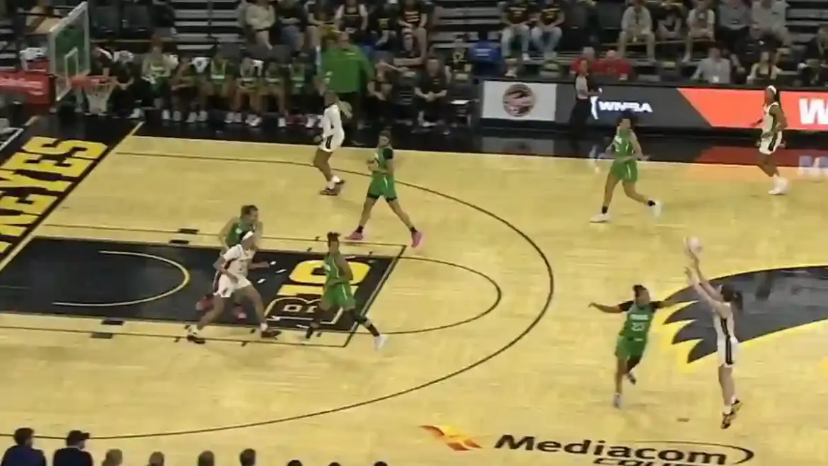 Caitlin Clark returns to Carver-Hawkeye Arena and hits a stunning three-pointer near her record-breaking spot in Iowa