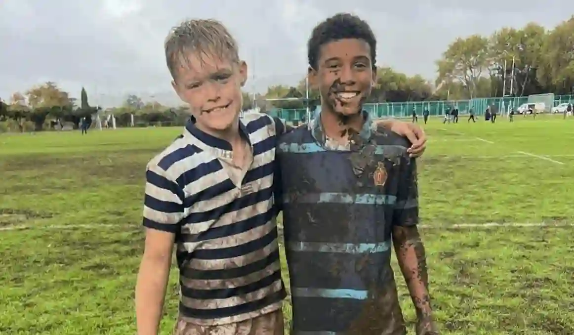 Young sons of rugby legends Kolisi and Burger share muddy hug after emotional Under-11 match in Cape Town