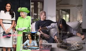 Meghan Markle reenacts her awkward first curtsy to the Queen at Windsor as Prince Harry looks on uncomfortably in Netflix documentary