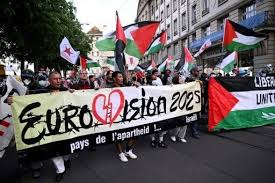 Pro-Palestine Demonstrators March Through Basel to Demand Israel’s Removal from Eurovision Amid Ongoing Conflict