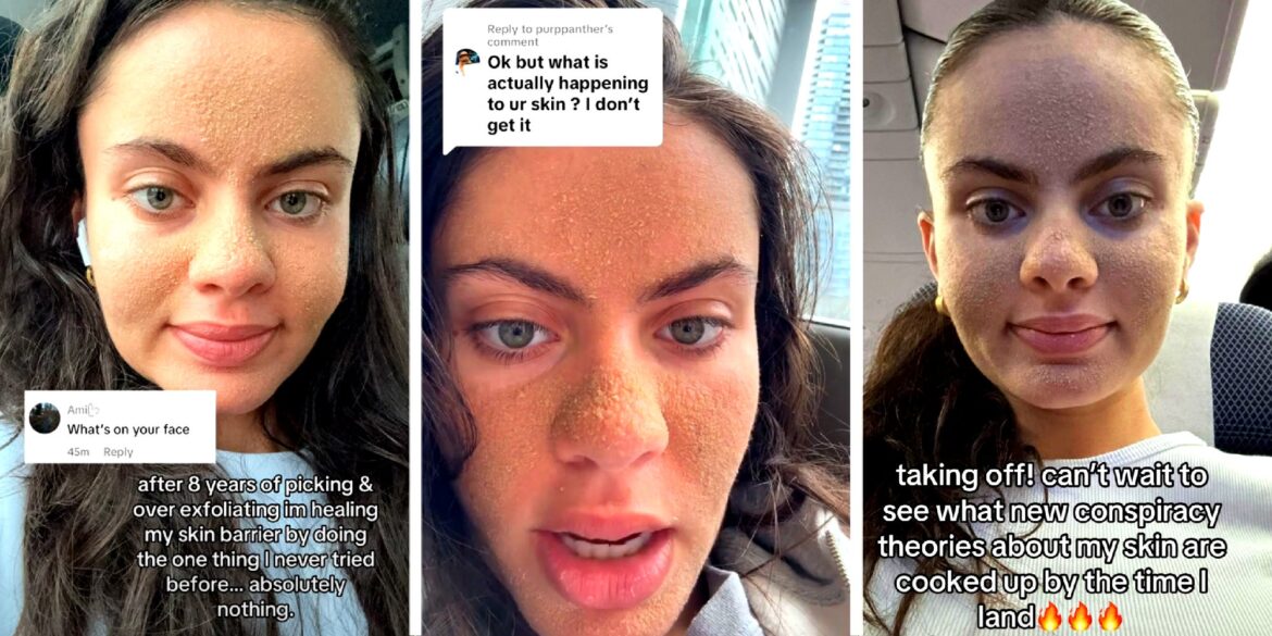 Content creator Tia Zakher defends not using water or products on her face as social media erupts in disbelief over caveman skincare routine