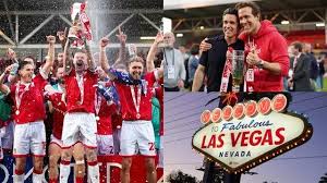 Wrexham players get stuck in a Las Vegas hotel lift for an hour while celebrating historic promotion to the Championship