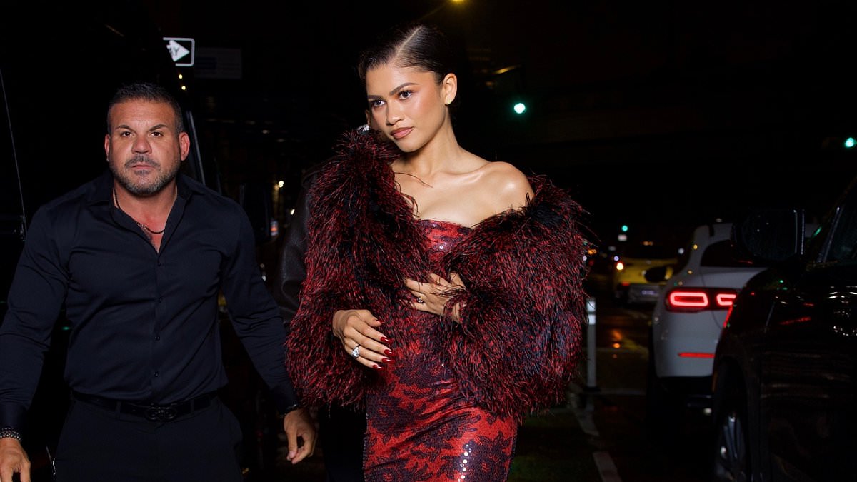 Zendaya stuns in a bold red Bardot dress as she leaves her Manhattan hotel for a Met Gala after-party in New York City