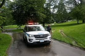 Emergency responders assist injured boy after lightning hits metal chain during storm in Central Park New York