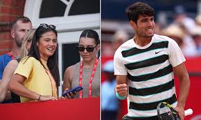 Emma Raducanu supports Carlos Alcaraz courtside at Queen’s Club as fans speculate about possible romance between tennis stars in London