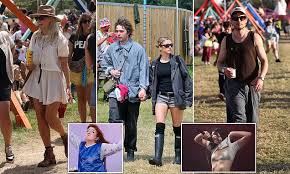 Holly Willoughby stuns fans as she rocks black lace dress and leads celebrity arrivals on sun-drenched second day of Glastonbury Festival at Worthy Farm