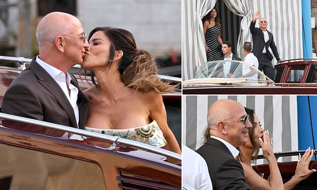 Lauren Sanchez dazzles in shimmering corset as she boards water taxi with Jeff Bezos during pre-wedding festivities in Venice