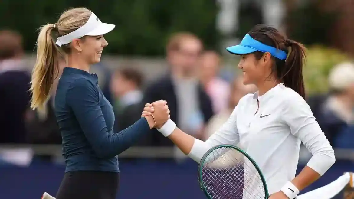 Katie Boulter and Emma Raducanu team up for their first doubles match at The Queen’s Club in London to kick off the grass season together