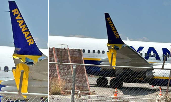 Ryanair plane strikes airport barrier after turbulent flight from London to Greece leaving passengers terrified in Kalamata