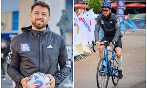 Sam Thompson battles brutal calf injury as he pushes through freezing weather to carry Soccer Aid match ball from London to Manchester