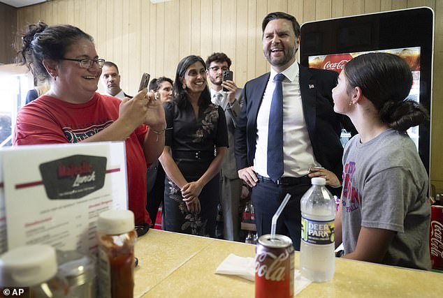 Vice President JD Vance and second lady Usha Vance during a surprise stop at the Majestic Lunch diner