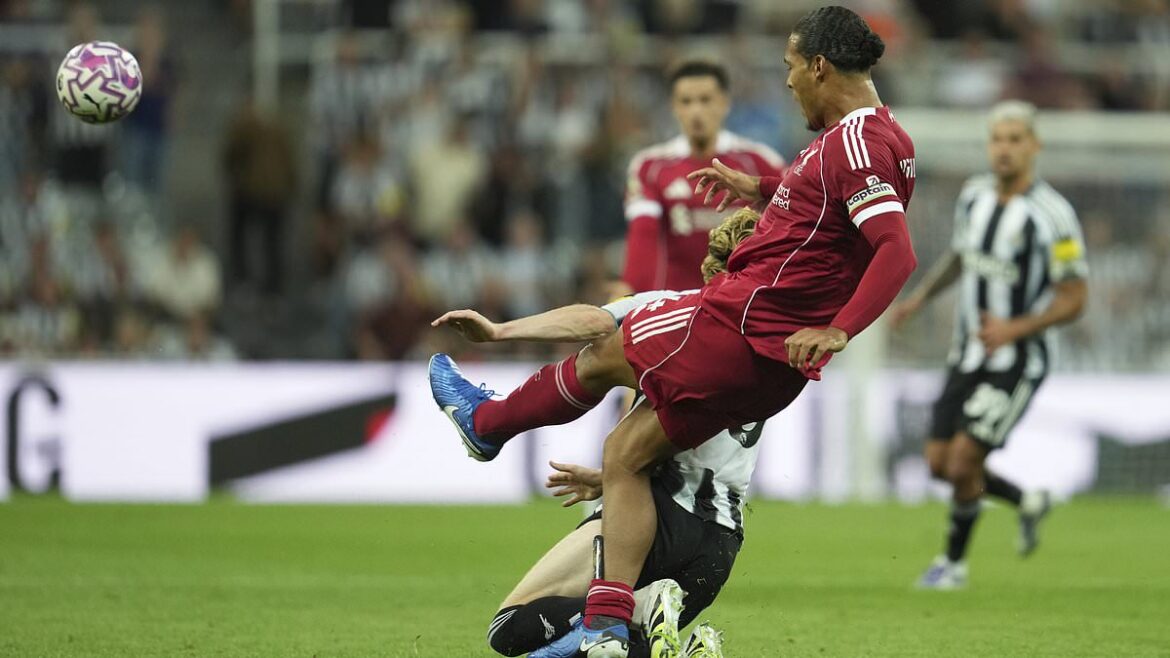Anthony Gordon is sent off for a reckless tackle on Virgil van Dijk as Newcastle United struggles against Liverpool at St James’ Park