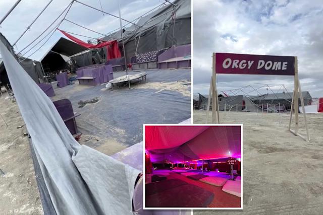 Fierce desert winds tear down Burning Man’s infamous Orgy Dome in Nevada during a violent dust storm that shocked festival goers