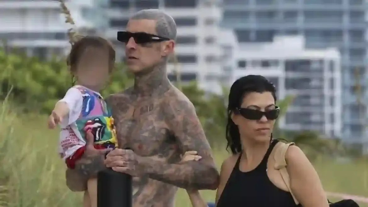 Kourtney Kardashian Shows Off Thong Swimsuit and Enjoys Family Beach Day With Travis Barker and Rocky in Miami