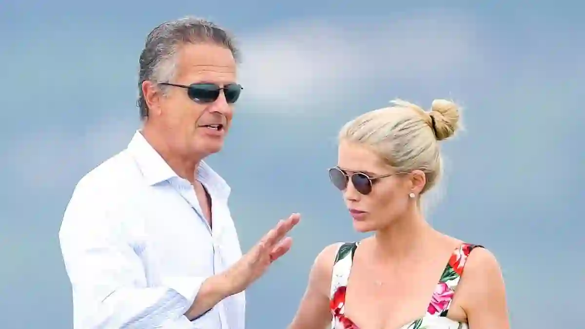 Lady Kitty Spencer enjoys a floral holiday look as she arrives with her husband Michael Lewis and her mother Victoria Aitken at Le Club 55 in Saint Tropez