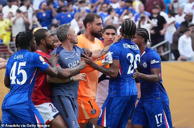 Luis Enrique made contact with Joao Pedro's face in angry scenes at the Club World Cup final