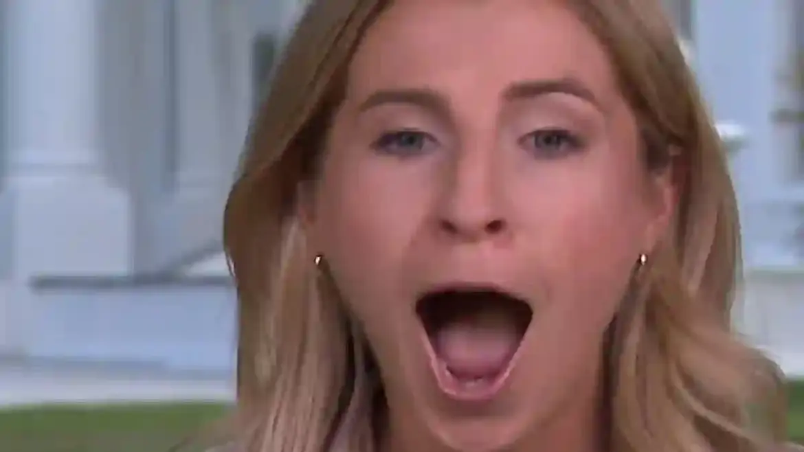 CBS News reporter Olivia Rinaldi reacts with joy to Taylor Swift and Travis Kelce engagement news during live broadcast in Washington DC