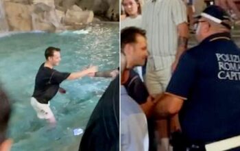Tourist pulled from Rome’s Trevi Fountain after daring jump