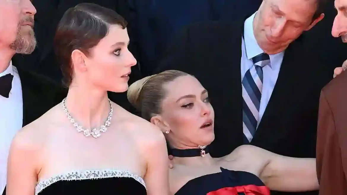 Amanda Seyfried nearly falls on the red carpet at the Venice Film Festival while attending the premiere of her new film The Testament of Ann Lee