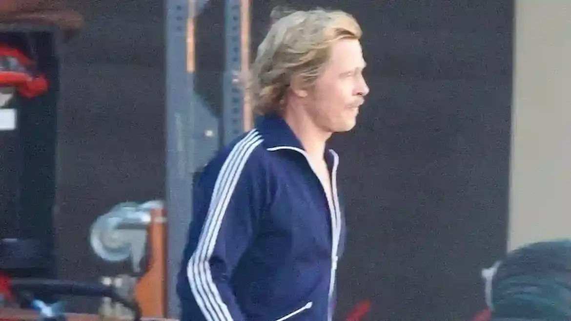 Brad Pitt is spotted picking his teeth while filming The Adventures of Cliff Booth in Malibu California