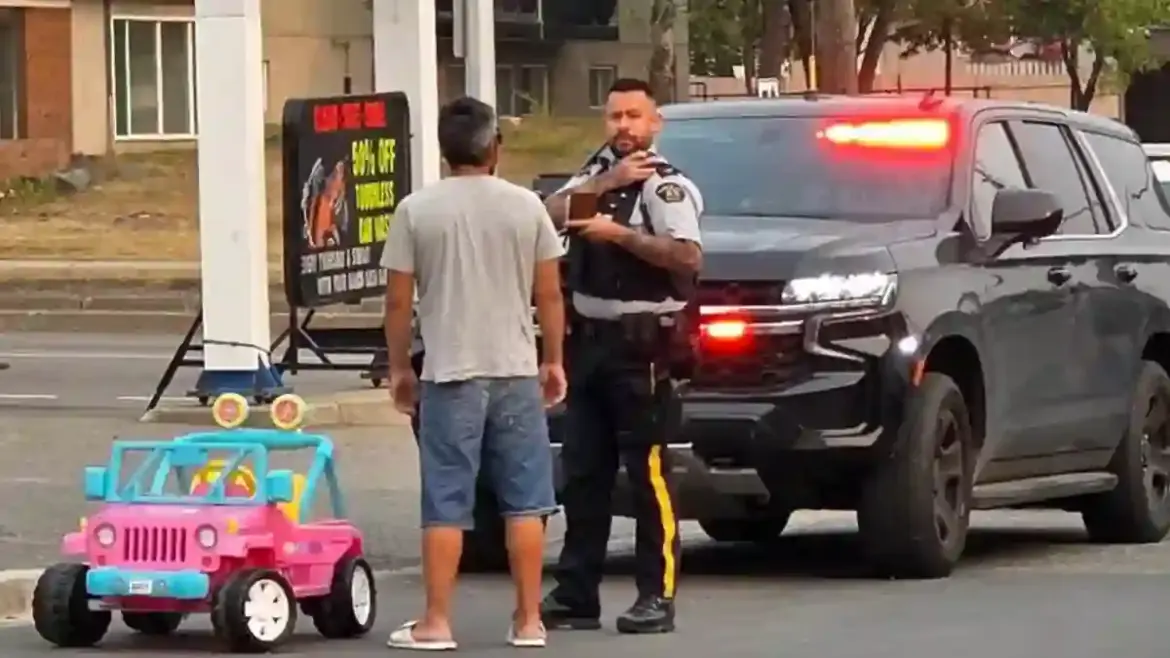 Canadian officers stop man who cruises toy Barbie jeep to buy a Slurpee while intoxicated
