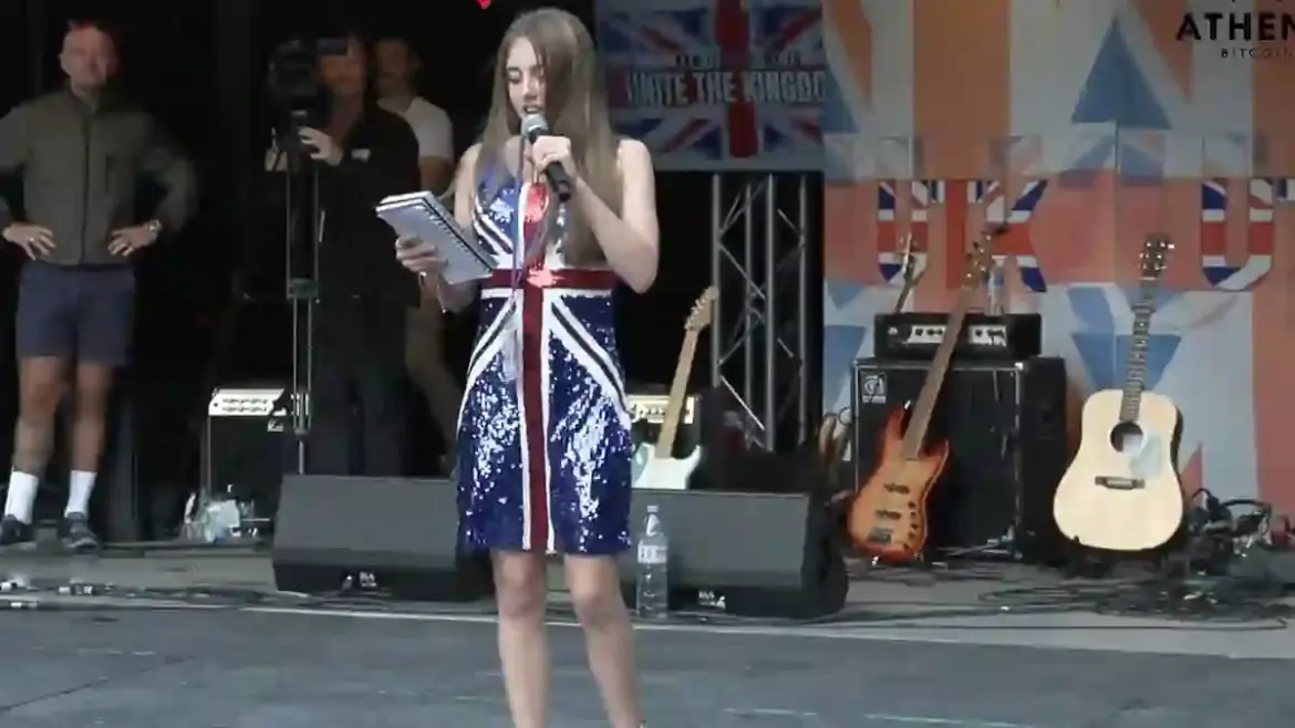 Courtney Wright takes the stage in London after being silenced by her school and tells a crowd that British culture deserves to be celebrated