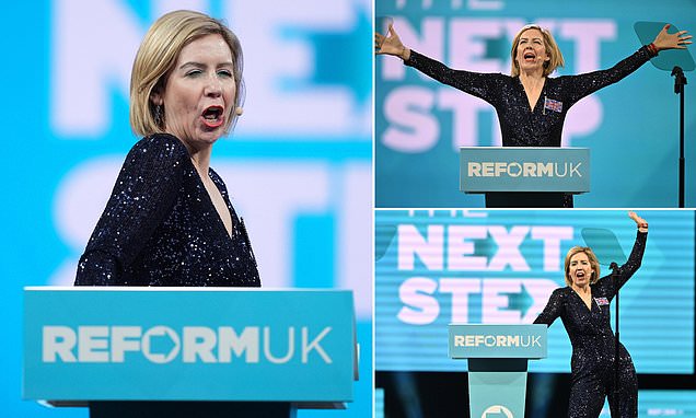 Dame Andrea Jenkyns stuns Reform UK supporters with rock star song performance and political rally speech in Birmingham