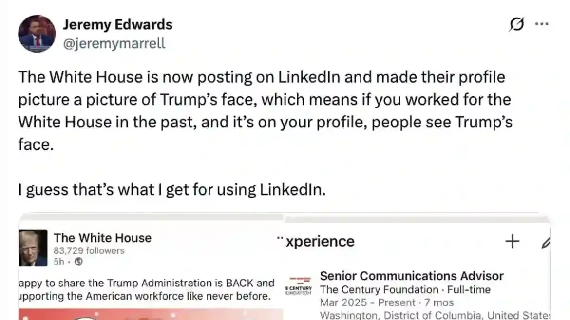 Former White House staffers discover Donald Trump’s face on their LinkedIn profiles after social media update in Washington